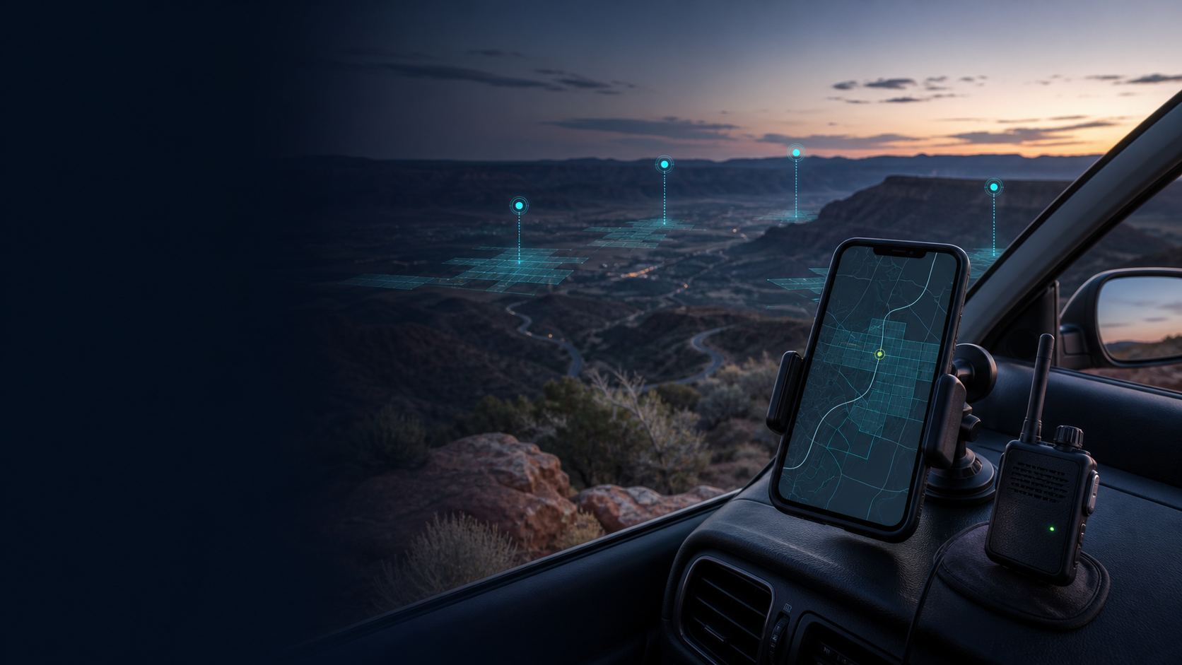 A FreqMapper trip: a phone, a radio, and independently observed coverage across a valley.